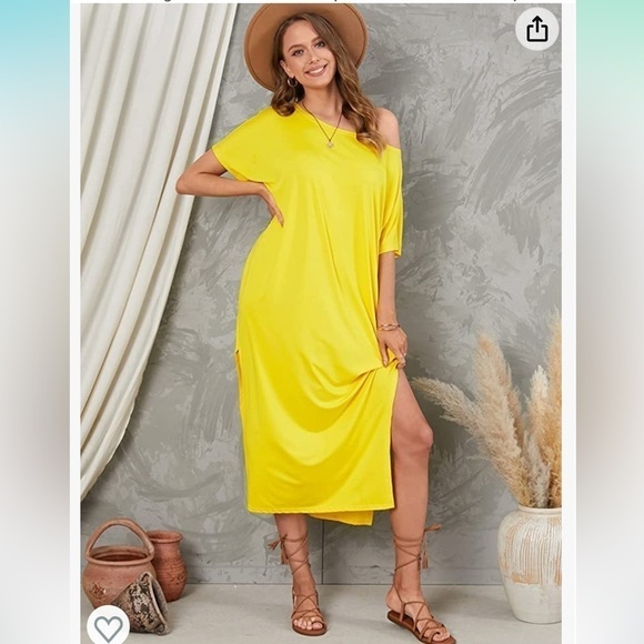 NWT XS summer Maxi Dress Off Shoulder Long Beach Cover Up Kaftan Dress w/Slit - Picture 1 of 3